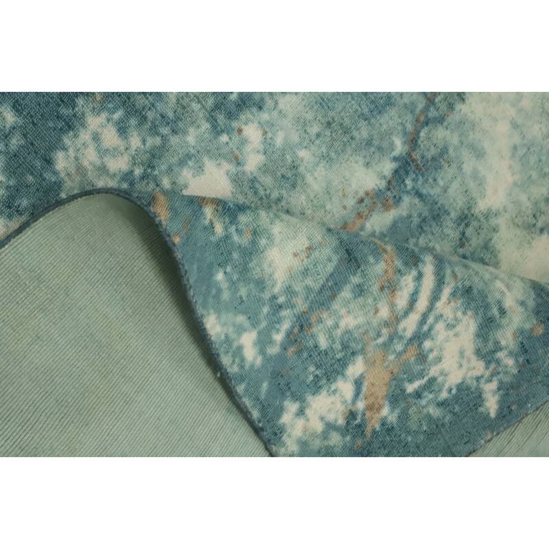 Hand-knotted Modern Silk Blue Abstract Oriental Area Rug - 7' 11'' X 4' 11''