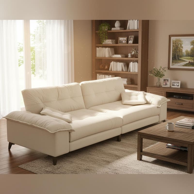 Homy Casa 4-Seat Cloud Sofa with Wide Removable Armrests & Pillows, Golden Legs, Beige Grey