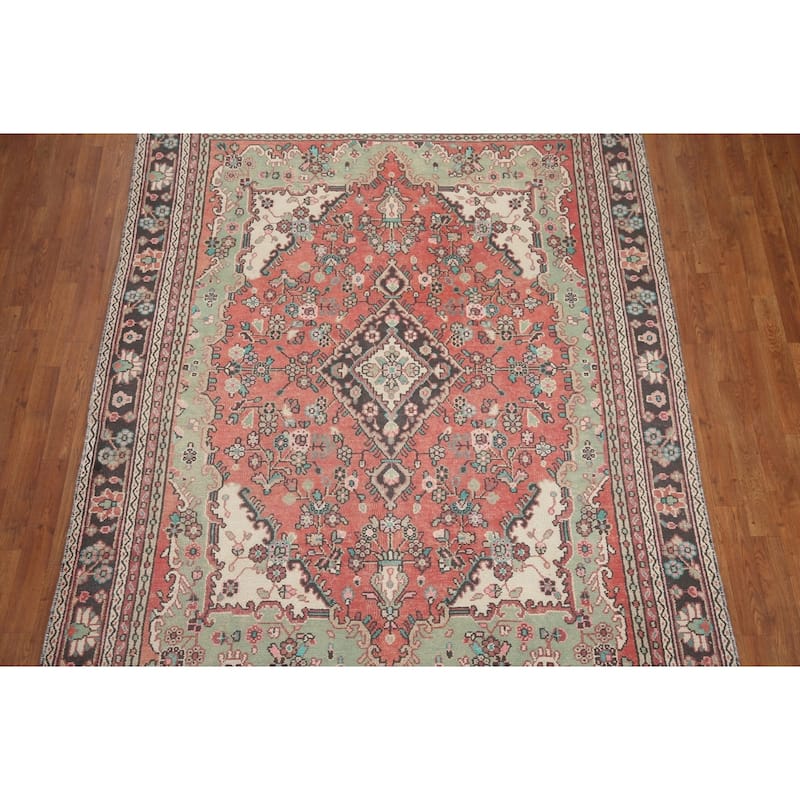 Hand Knotted Oriental 100% Wool Carpet Traditional Medallion Pink Hamedan Area Rug - 8' 11'' X 6' 5''