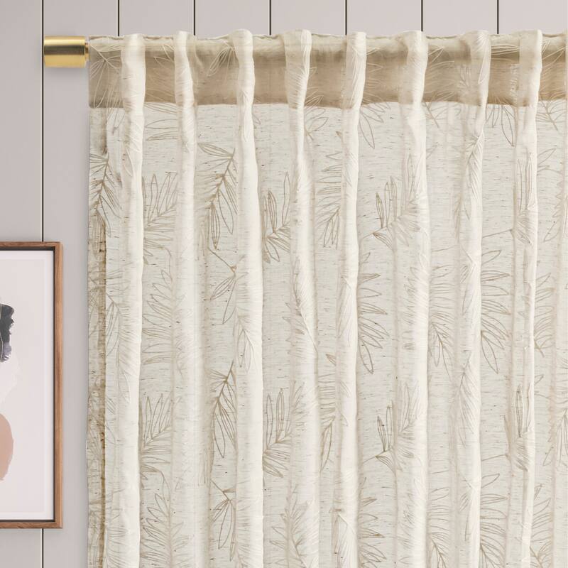 Gorgeous Sheer Leaf Embroidered Rod Pocket W Back Tab Panel