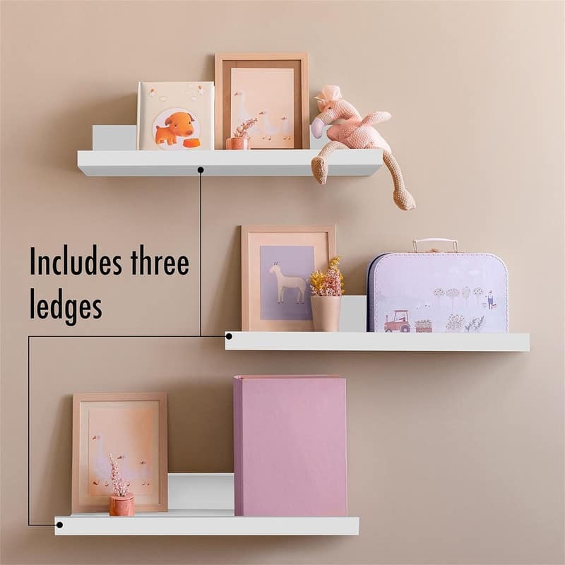 4" White Floating Shelves for Wall Set of 3 - 4.4"D x 6.2"W x 15.4"H
