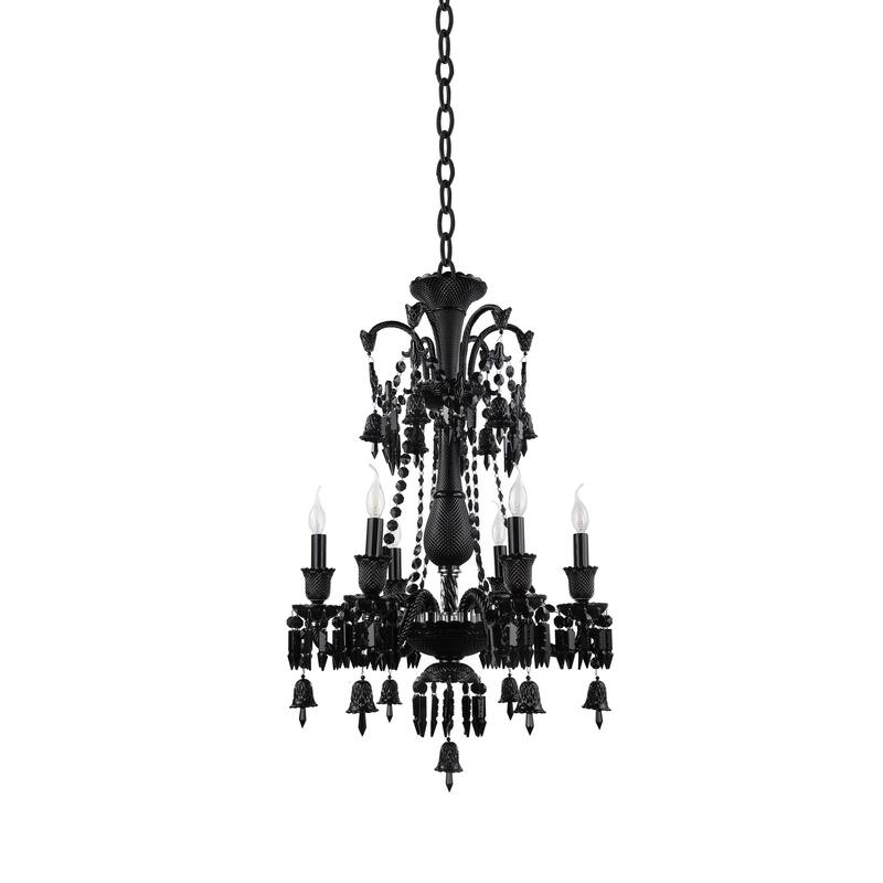 6-Light Black Chandelier With Black Crystals