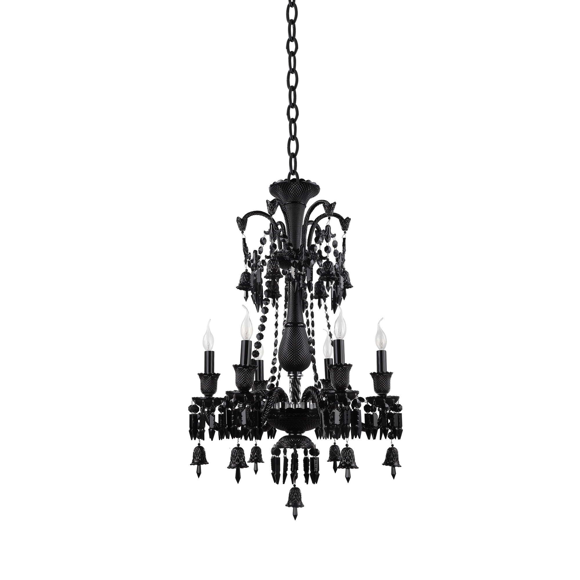 Transitional 6-Light Black Crystal Chandelier - N/A