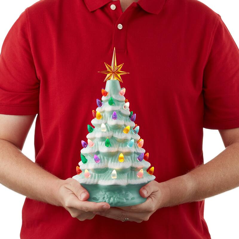 12in Hand Painted Ceramic Christmas Tree PreLit Tree with Star