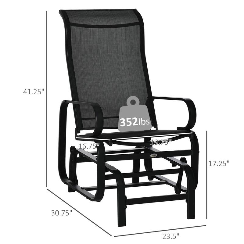 Outsunny Single Glider Patio Swing Rocking Chair with Breathable Mesh, Smooth Arms for Backyard, Garden, Lawn