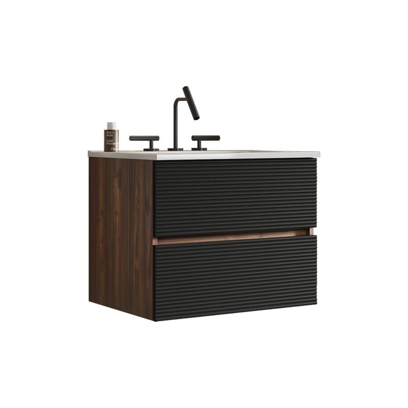 24" Wall-Mounted Bathroom Vanity with Integrated Ceramic Sink & Overflow, Large Storage Floating Vanity