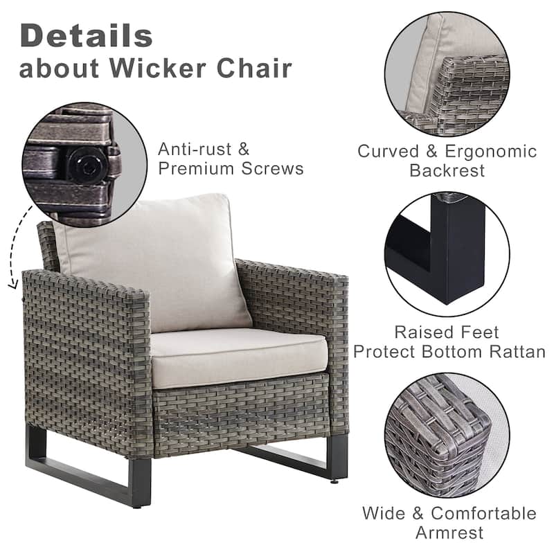 Patio Sofa Swivel Chair Club Chair with Fire Pit Table