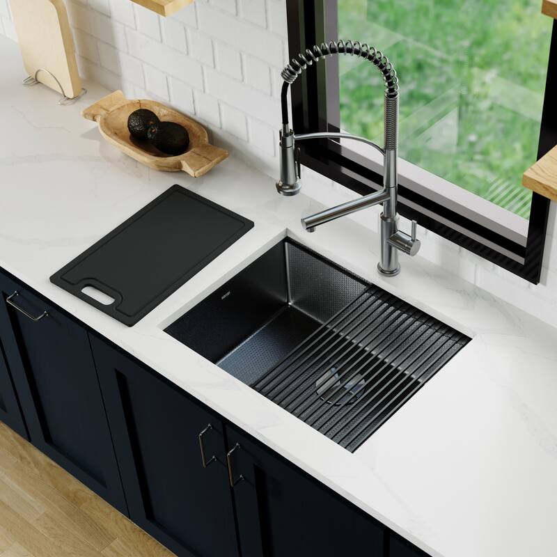 Matrix 24" Undermount Workstation 16 Gauge Single Bowl Stainless Steel Kitchen Sink with Accessories