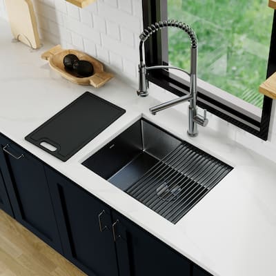 Matrix 24" Undermount Workstation 16 Gauge Single Bowl Stainless Steel Kitchen Sink with Accessories
