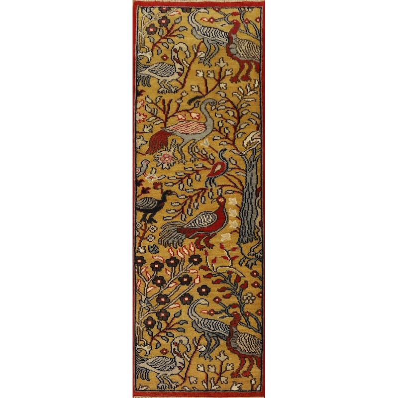 Hand Knotted Oriental 100% Wool Carpet Traditional Floral Yellow & Gold Ziegler Runner Rug - 8' 2'' X 2' 6''