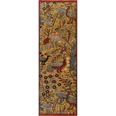 Hand Knotted Oriental 100% Wool Carpet Traditional Floral Yellow & Gold Ziegler Runner Rug - 8' 2'' X 2' 6''