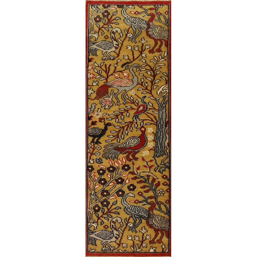 Hand Knotted Oriental 100% Wool Carpet Traditional Floral Yellow & Gold Ziegler Runner Rug - 8' 2'' X 2' 6''
