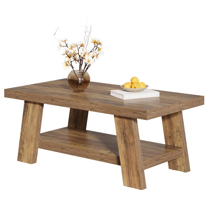 Coffee Table, Rectangular Coffee Tables for Living Room, Wood Center Tables with Storage Shelves for Home