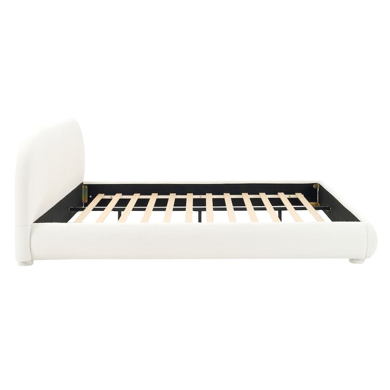 Christopher Knight Home - Dreamy Simple Modern Cream Boucle Upholstered King Bed with Curved Headboard