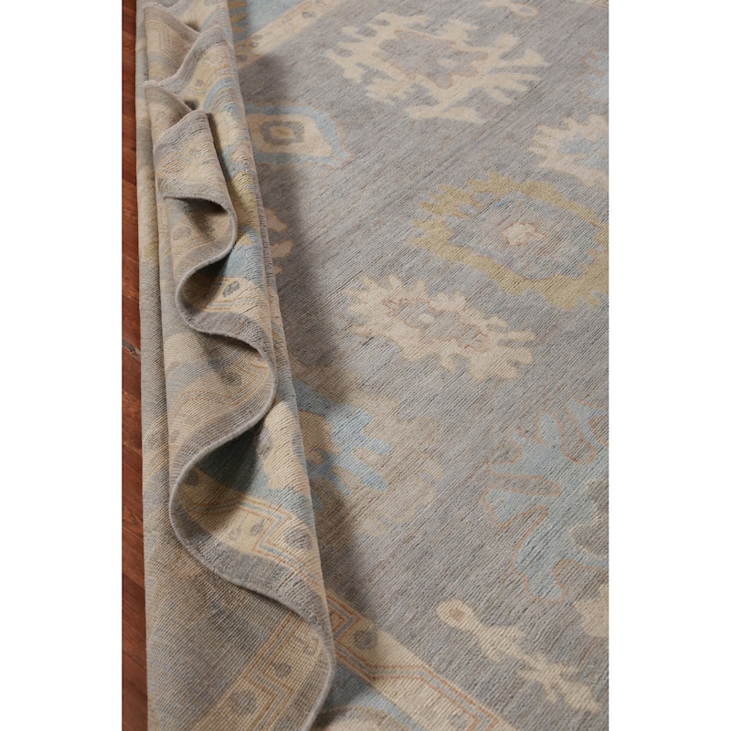 Hand Knotted Oriental 100% Wool Carpet Transitional All-Over Greys & Charcoal Oushak Area Rug - 12' 0'' X 8' 10''