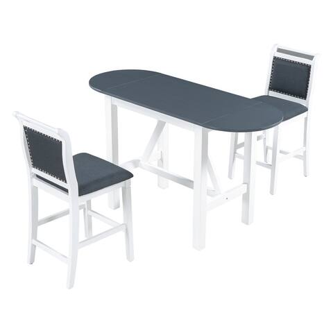 3-Piece Wood Drop Leaf Breakfast Nook Counter Height Dining Table Set with 2 Upholstered Dining Chairs for Small Place