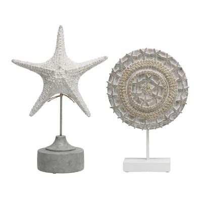 Elements Set of 2 White Resin Coastal Tabletop Décor