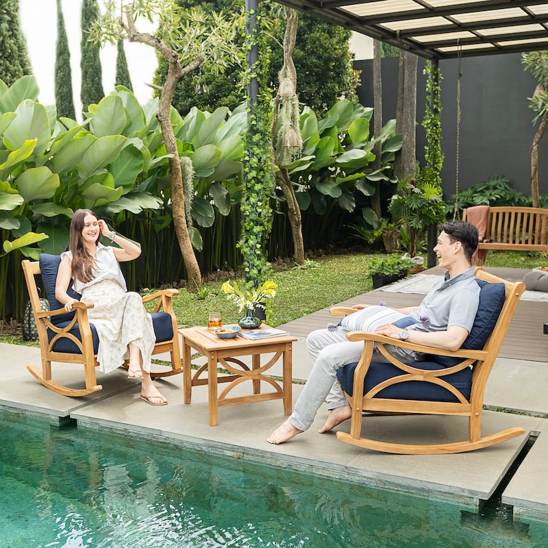 Cambridge Casual Lowell Teak Outdoor Rocking Chair with Cushion