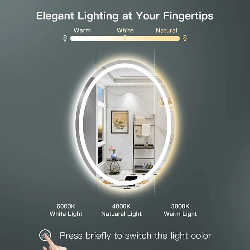 Full Size Oval Front & Back LED Lighted Anti-fog Tempered Glass Wall Bathroom Vanity Mirror