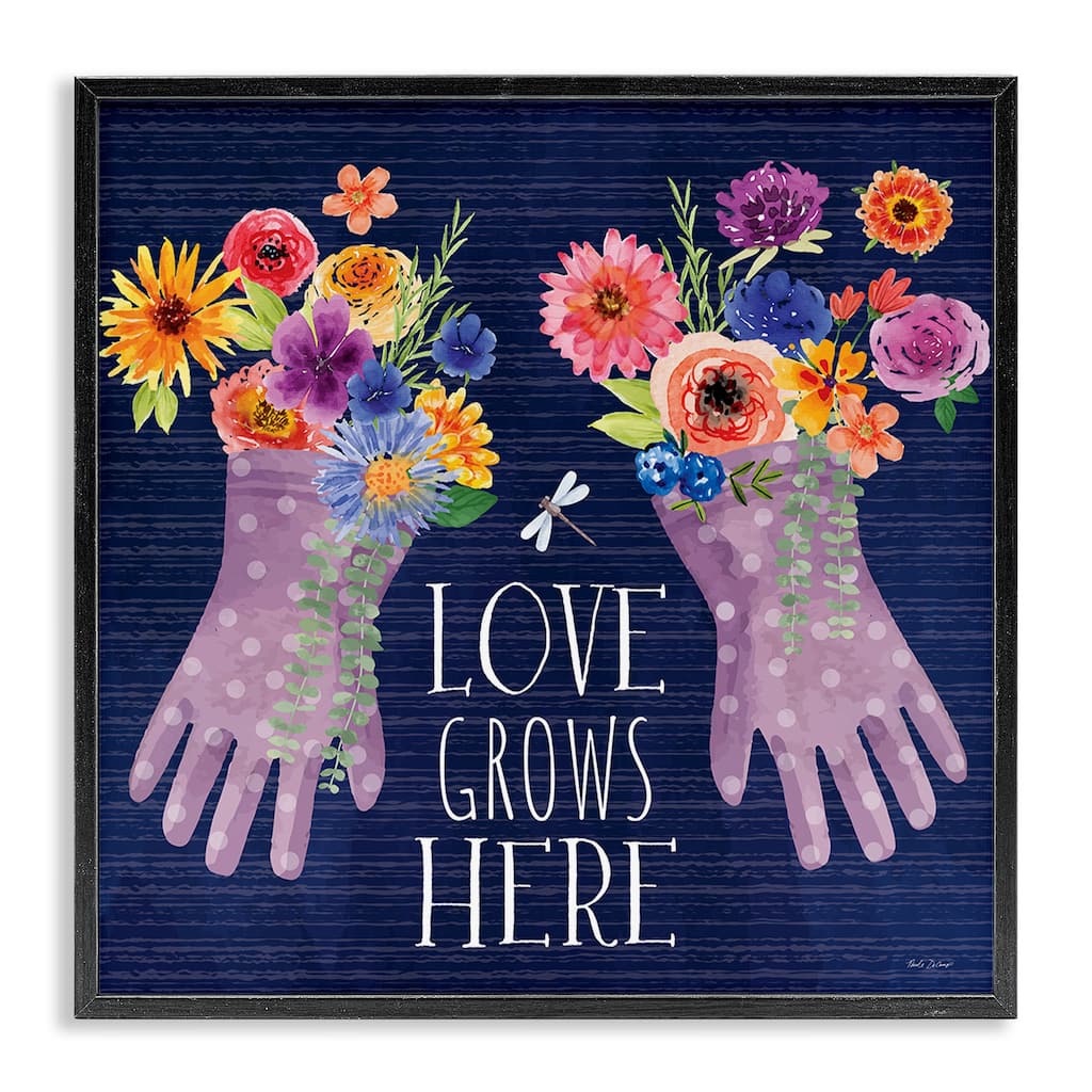 Stupell Love Grows Here Gardening Gloves Framed Giclee Art Design By Nicole DeCamp