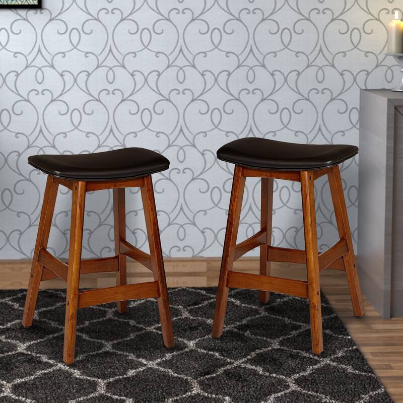 Wooden Counter Height Stool In Black And Brown