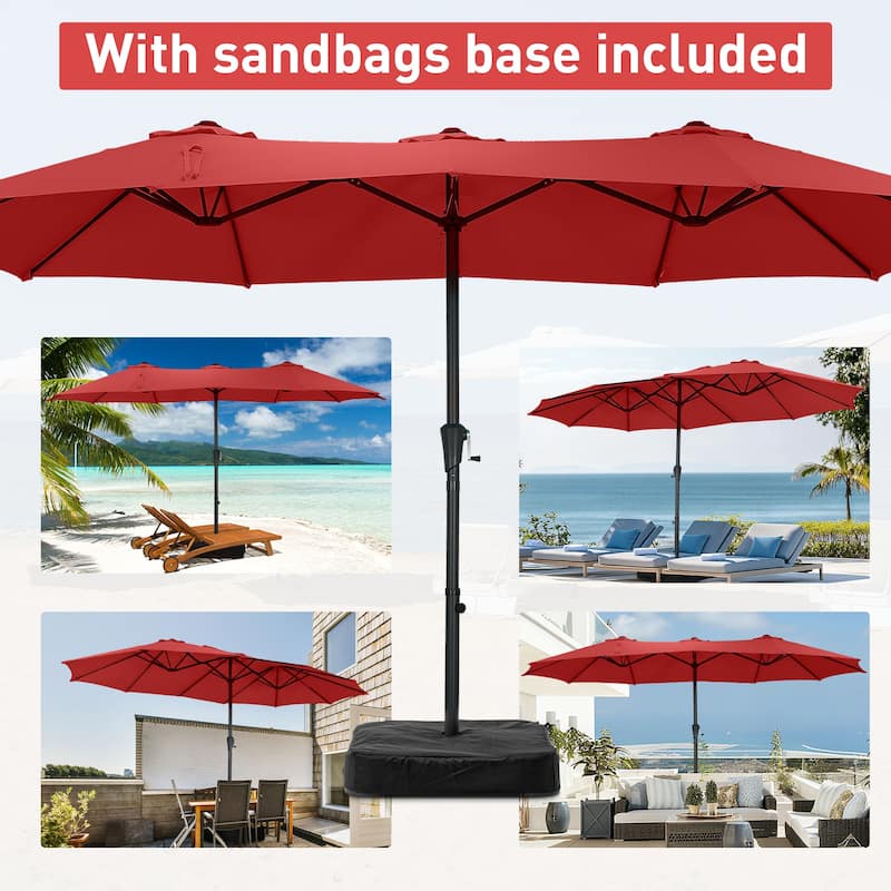 Autlaycil 15ft Patio Umbrella with Base,Large Outdoor Rectangle Double-Sided Umbrella