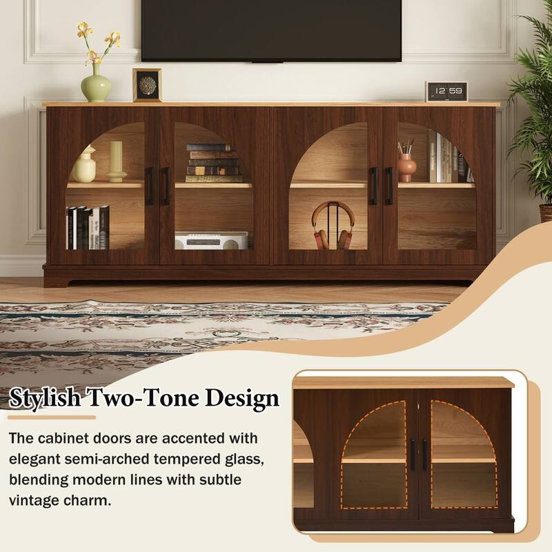 Farmhouse 66.9" TV Stand for TVs Up to 70", Wood Media Console with Adjustable Shelves and Glass Doors