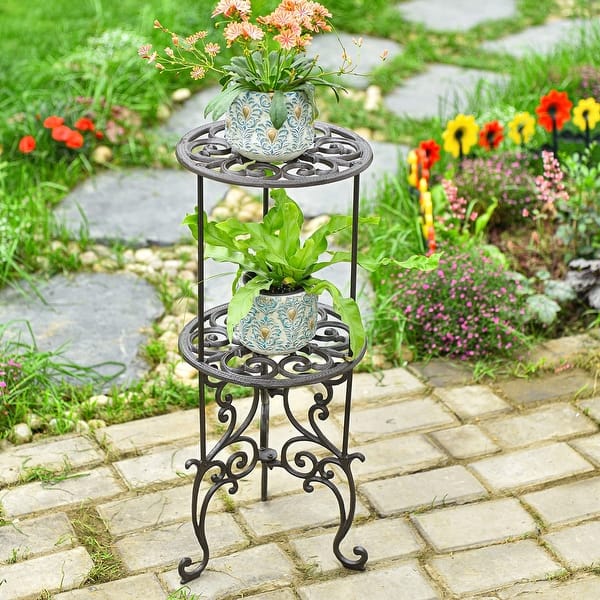 Heavy Duty Cast Iron Potted Plant Stand, 26" 2 Tiers Metal Planter  Rack,Flower Pot Holder, Rustic Garden Pots Container Supports - Bed Bath &  Beyond - 40499329