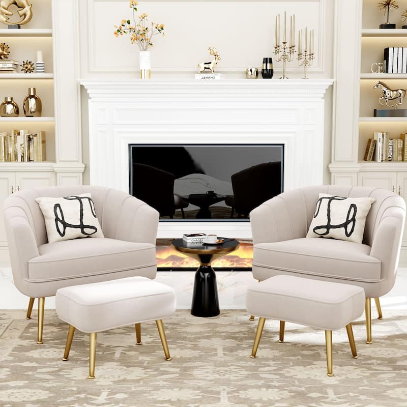 Andeworld Accent Chair with Ottoman, Upholstered Modern Single Sofa Side Chair,Comfy Barrel Club Living Room Armchair