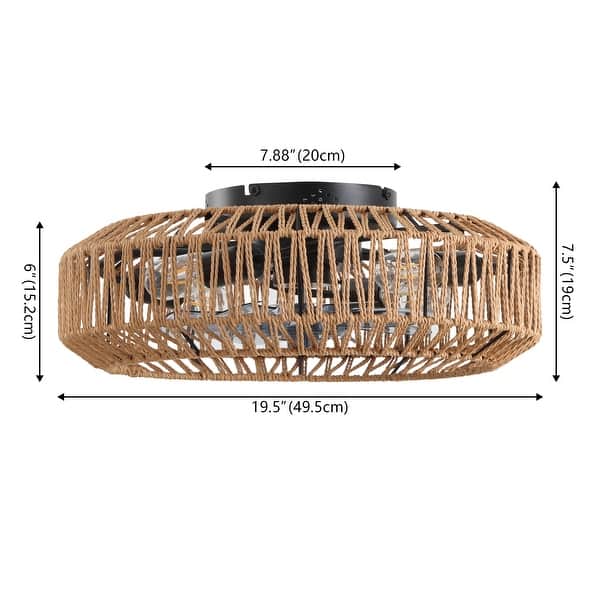 dimension image slide 2 of 4, Ceiling Fan, Remote-Controlled, Modern Bohemian, By JONATHAN Y - 7.5 H x 19.5 L x 19.5 W