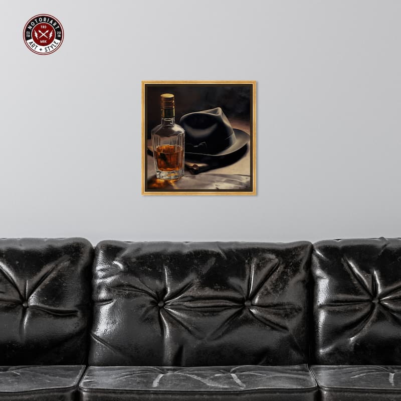 Notoriart Whiskey And Vintage Hat Ii Framed Bar Cart Art For Men