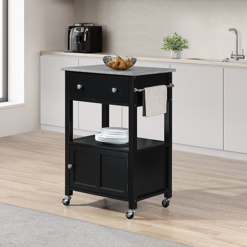 Fairfax Kitchen Cart with Granite Top - Black