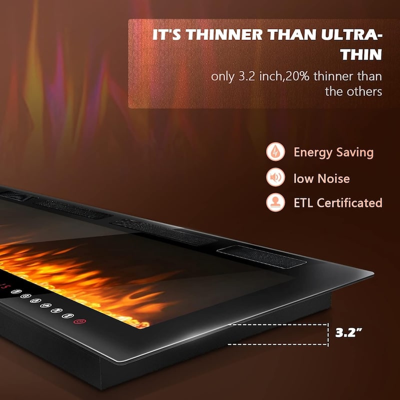 Bossin Electric Fireplace Recessed and Wall Mounted,750/1500W Fireplace Heater and Fireplace with Touch Screen Control Panel