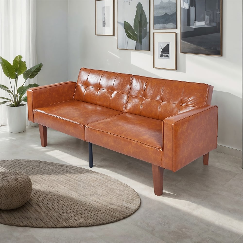 Convertible Sofa Bed Adjustable PU Leather Couch Sleeper Modern Recliner Reversible Loveseat Folding Daybed Guest Bed