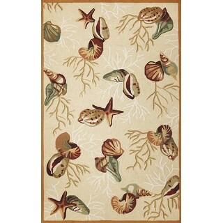 3' x 5' Beige Corals and Shells Area Rug - 3'6