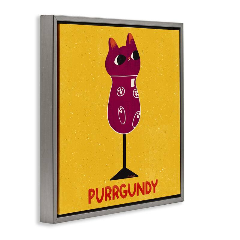 Stupell Purrgundy Cat Wine Framed Floater Canvas Wall Art Design By Carrie Cantwell