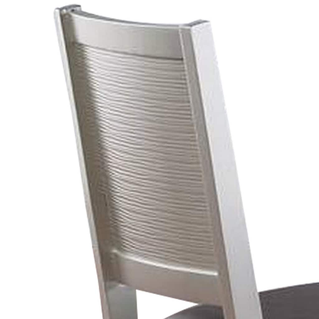 Joy 23 Inch Wood Dining Chair, Set of 2, Channel Tufted Back, Metallic Gray