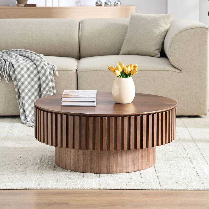 31.49'' Round Coffee Table with Storage Small Coffee Table for Apartment