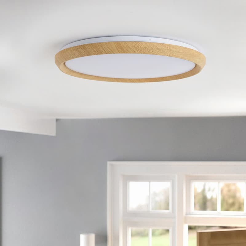 Modern Wood Grain Flush Mount Ceiling Light Milky White LED Fixture for Living Room Bedroom