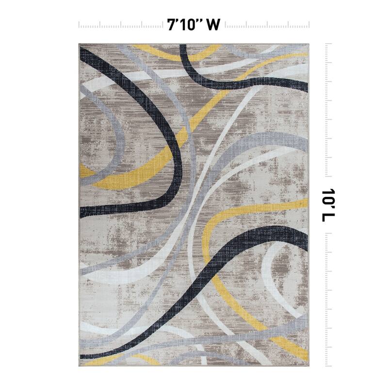 Contemporary Distressed Abstract Lines Non Slip Area Rug
