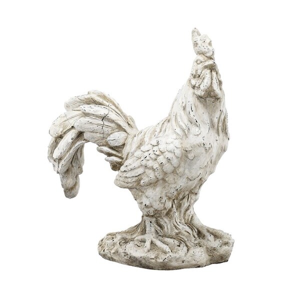 22" Cream White Distressed Classic Vintage Style Rooster Figurine - N/A