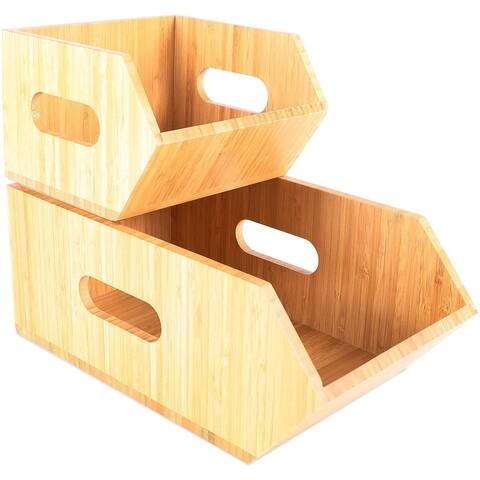 Stackable Bamboo Storage Box, Kitchen Organizer (2 Pack)