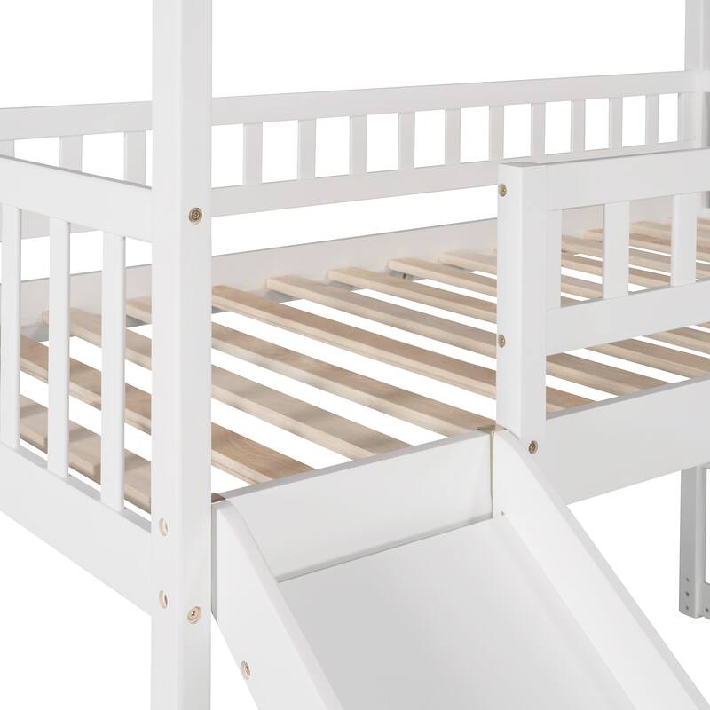 Twin Loft Bed with Two Drawers and Slide, House Bed with Slide
