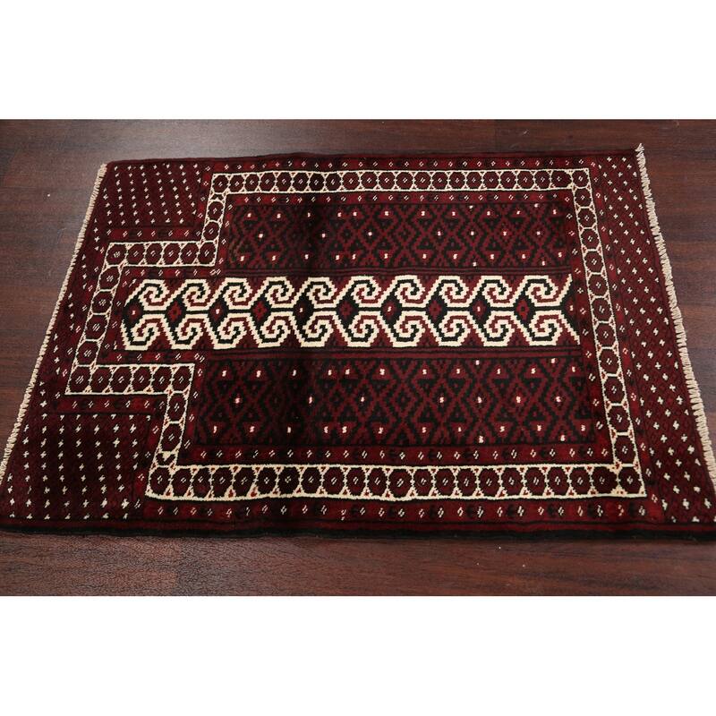Geometric Balouch Persian Traditional Wool Area Rug Hand-knotted - 2'10" x 3'9"