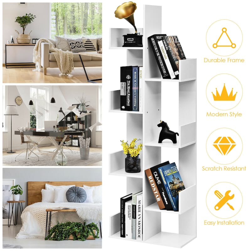Gymax 8-Tier Bookshelf Bookcase w/8 Open Compartments Space-Saving - 57'' X 20'' X 10''