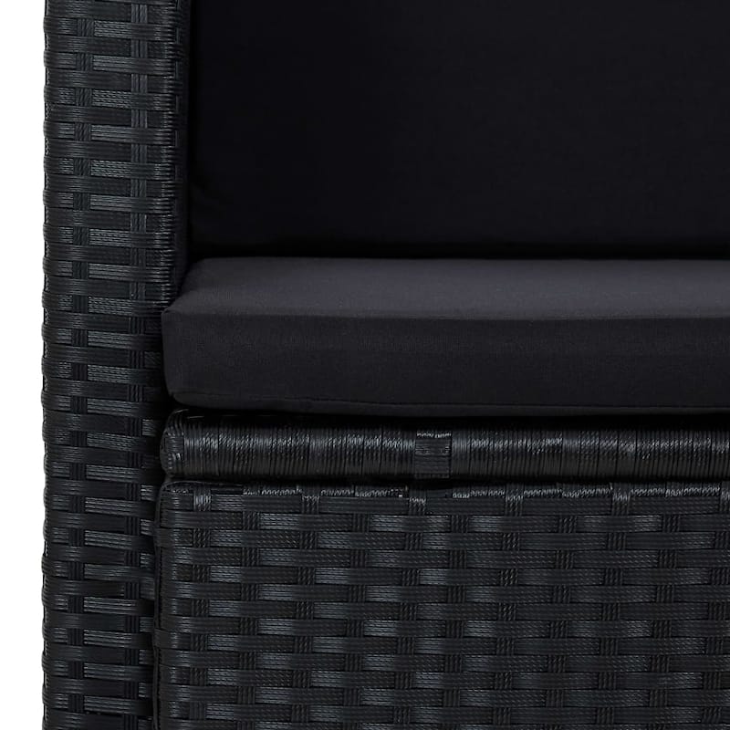 vidaXL 2 Seater Patio Sofa with Cushions Black Poly Rattan - 46.5" x 25.6" x 29.1"