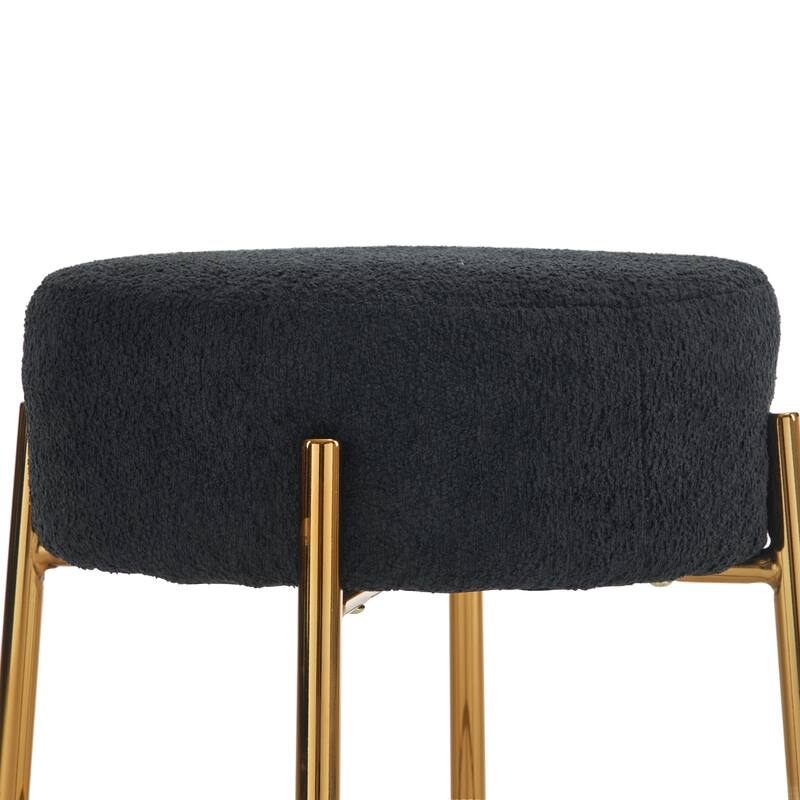 Round Bar Stools Set of 2, Upholstered Kitchen Stools with Metal Base, Counter Height Bar Stools with Backless