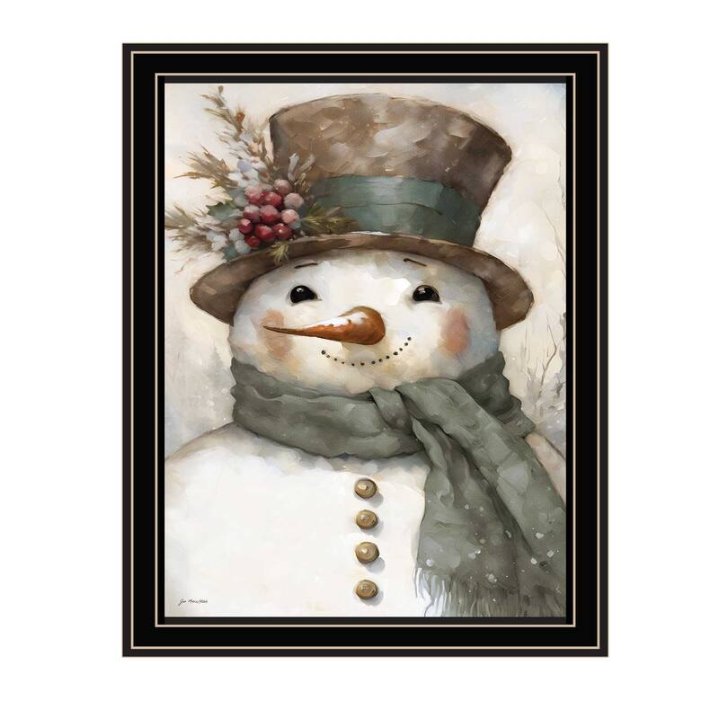 Framed Wall Art - Old World Frosty The Snowman, Black Frame