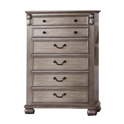 Aza 51 Inch Classic 6 Drawer Tall Dresser Chest, Metal Drop Handles, Gold