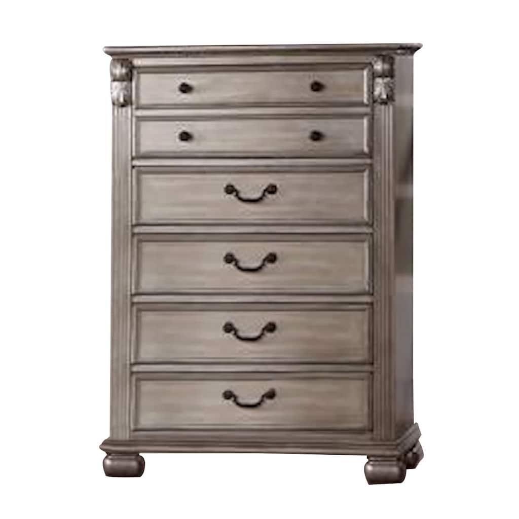 Aza 51 Inch Classic 6 Drawer Tall Dresser Chest, Metal Drop Handles, Gold